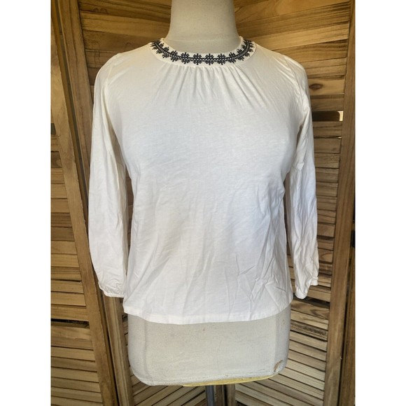Old Navy Embroidered-Neck Jersey Top Size S Cream Colored - Picture 2 of 6